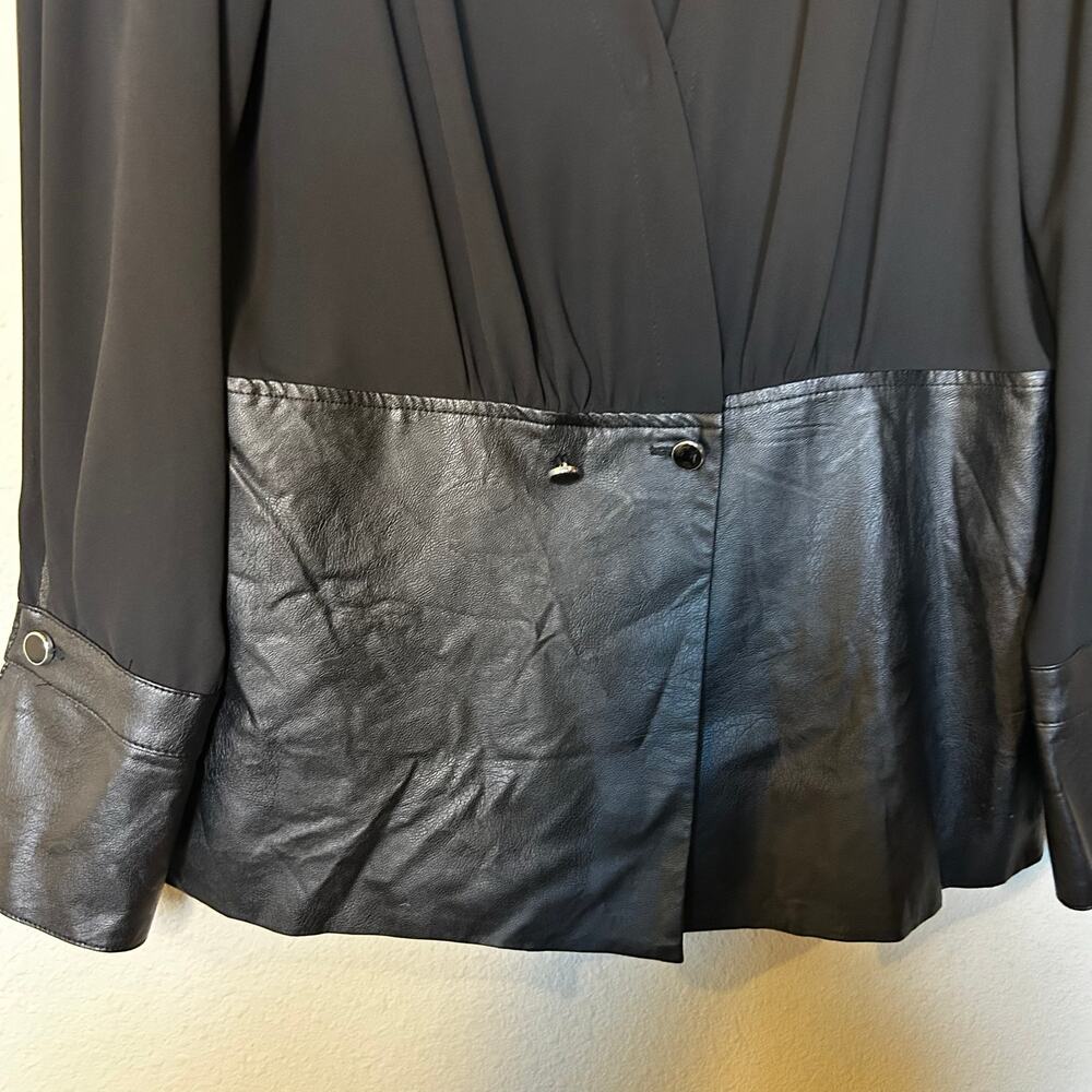 Access Blouse Shirt Black Chiffon Faux Leather Whimsygoth Dark Romantic‎ Sz XXL - Picture 3 of 10